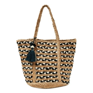 Time and Tru Odessa Satchel Handbag/Purse Straw Stripe, One Size 